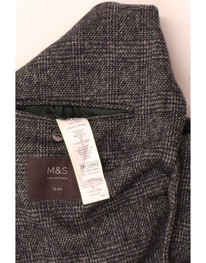 Jaqueta blazer masculina de 2 botões Marks & Spencer Reino Unido 36 pequena xadrez azul marinho