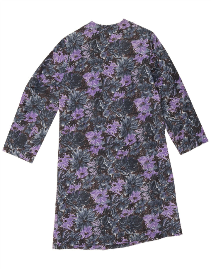 Sobretudo feminino vintage UK 14 poliamida floral roxa média