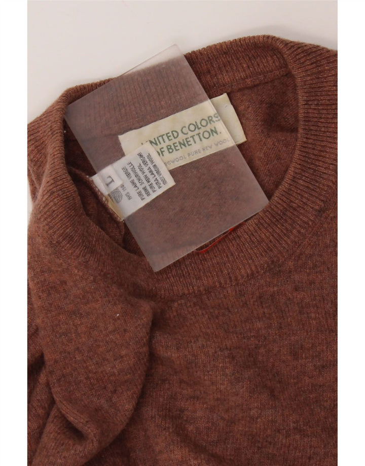 Suéter masculino Benetton com gola redonda, grande, marrom, lã nova