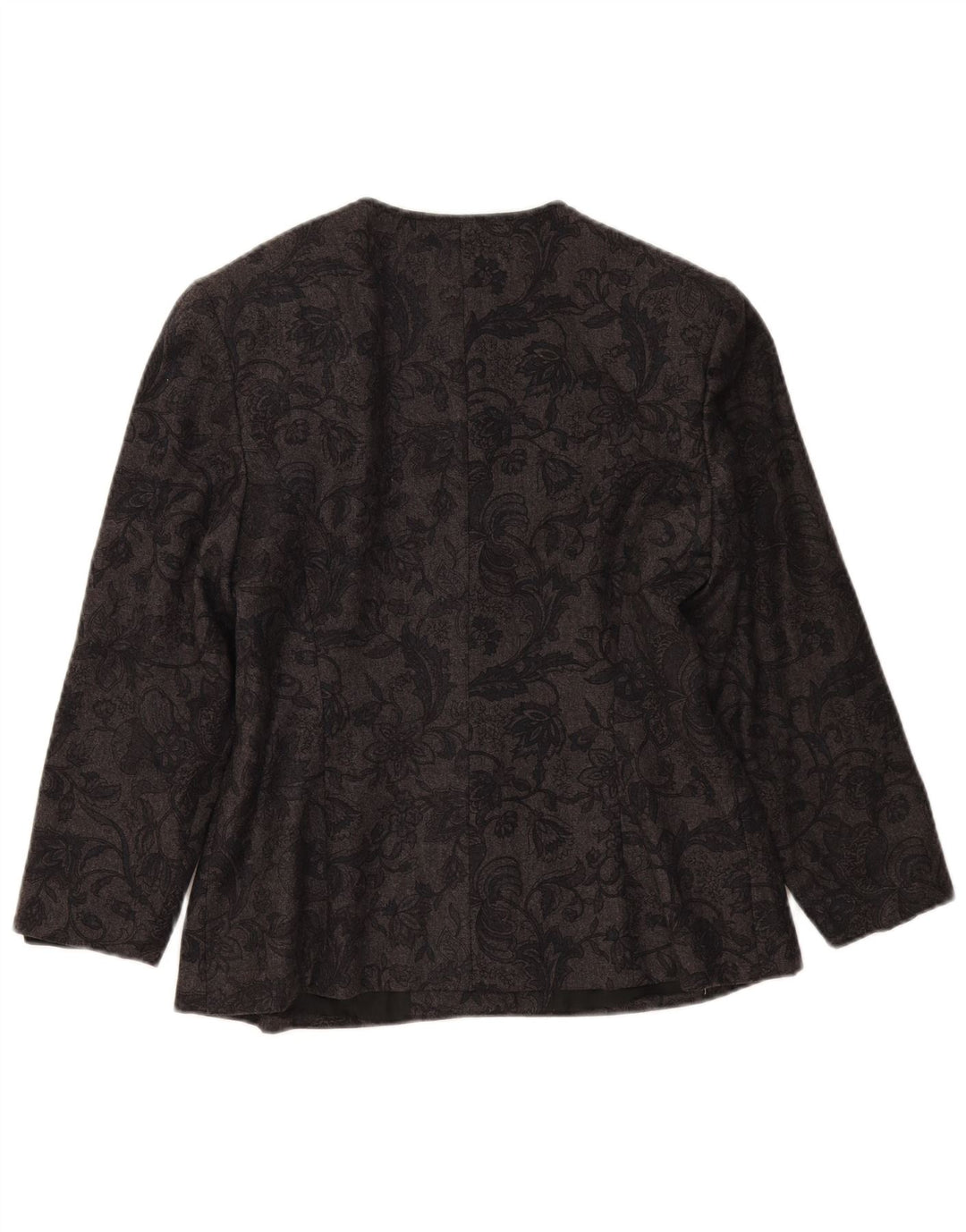 Jaqueta blazer feminina vintage com 4 botões IT 46 grande lã floral cinza