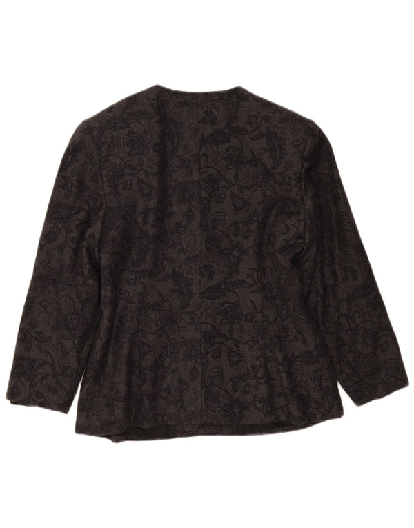 Jaqueta blazer feminina vintage com 4 botões IT 46 grande lã floral cinza