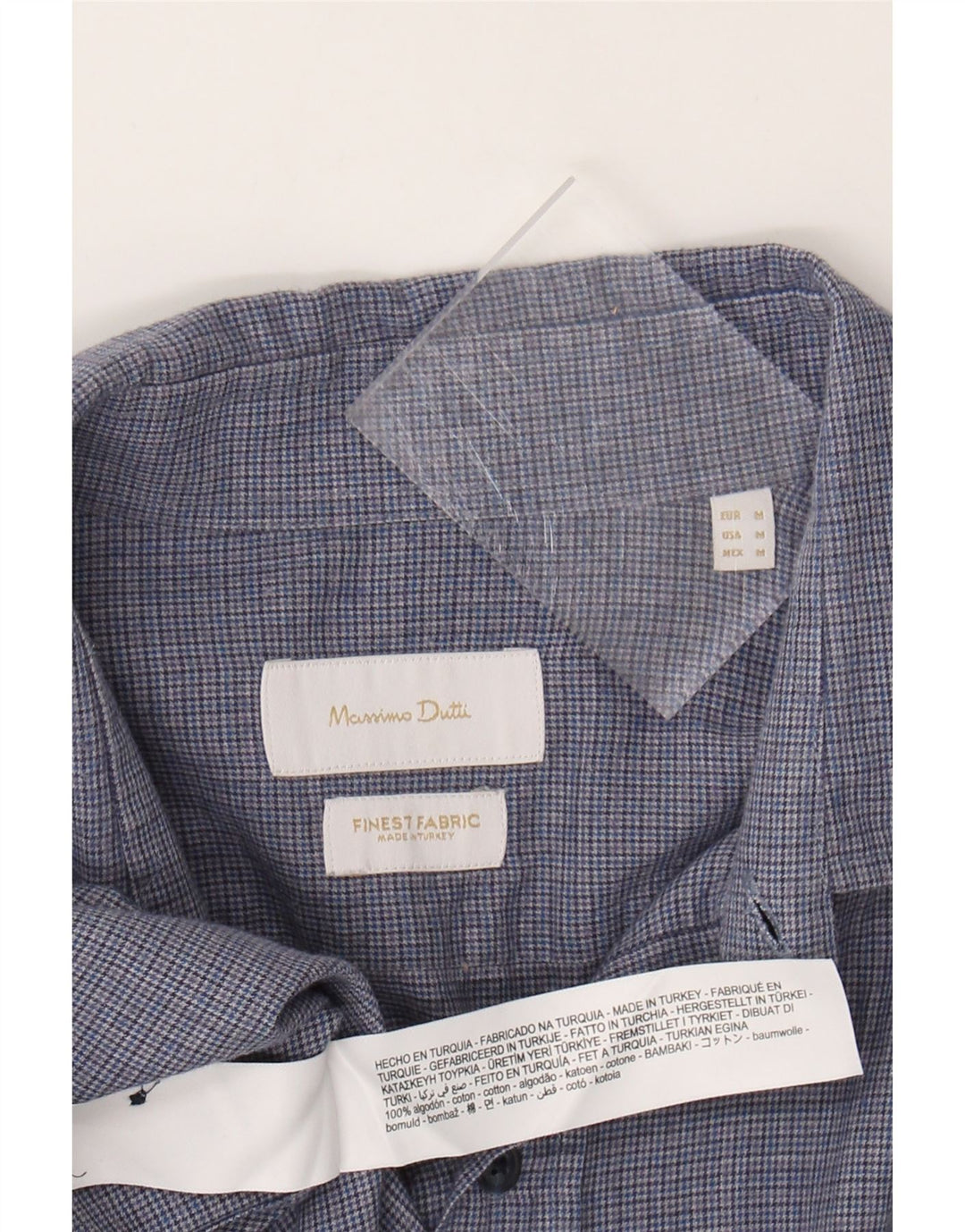 Camisa masculina MASSIMO DUTTI algodão houndstooth azul médio