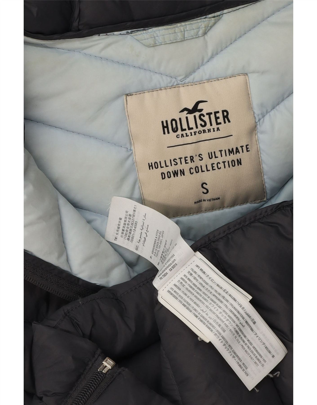 Jaqueta feminina acolchoada com capuz HOLLISTER UK 10 pequena cinza nylon