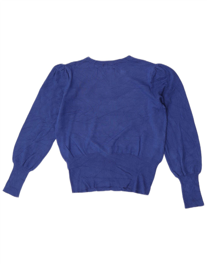 Suéter feminino Marks & Spencer com gola redonda Reino Unido 14 azul médio geométrico