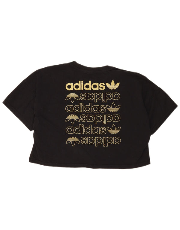 Adidas Womens Crop Oversized Graphic T-Shirt Top Reino Unido 10 Pequeno Algodão Preto