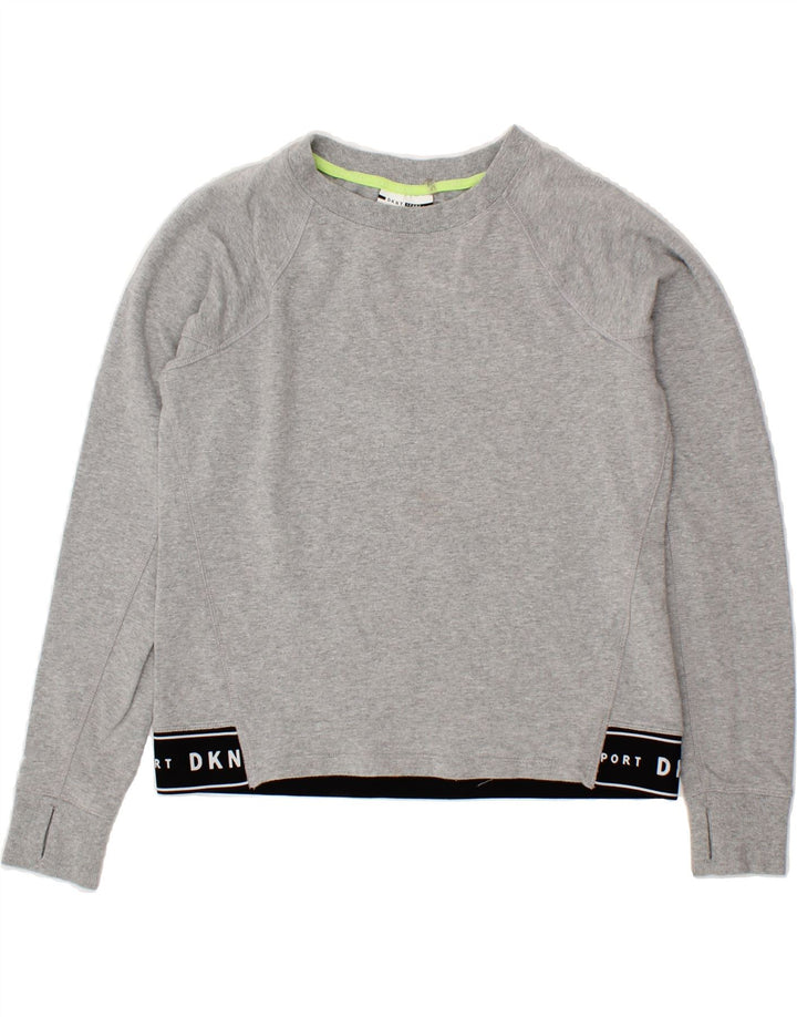 DKNY Womens Oversized Crop Sweatshirt Jumper UK 6 XS Grey Colourblock Vintage Dkny and Second-Hand Dkny from Messina Hembry 