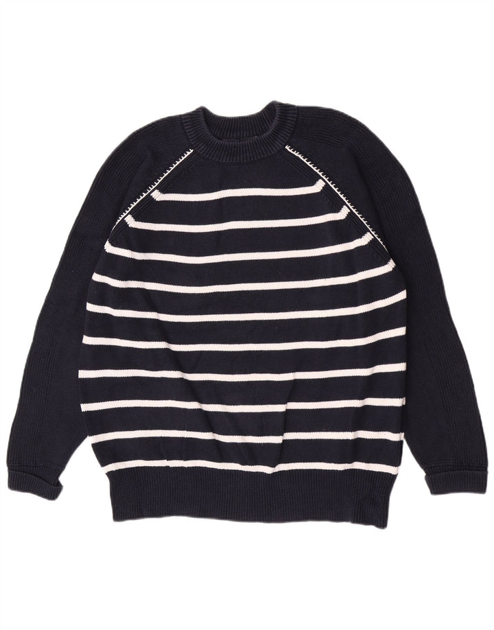 Suéter masculino Marks & Spencer com gola redonda listrado azul marinho médio