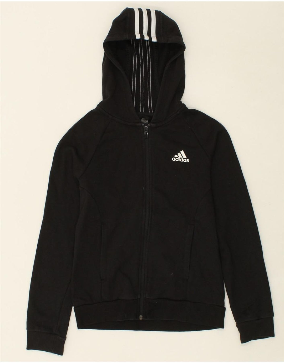 ADIDAS Boys Zip Hoodie Sweater 11-12 Years Black Cotton Vintage Adidas and Second-Hand Adidas from Messina Hembry 