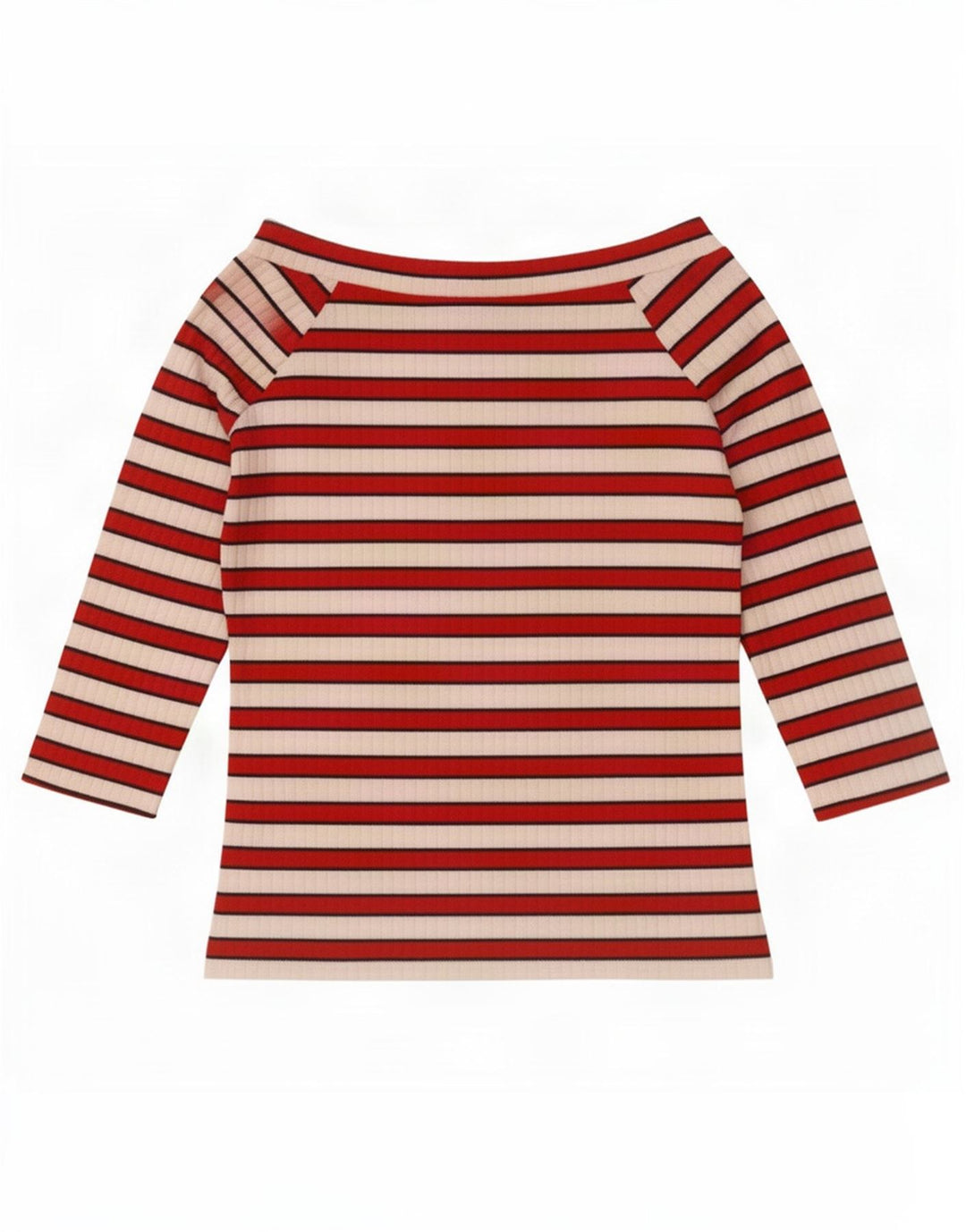 Top feminino Marks & Spencer com ombro de fora manga 3/4 Reino Unido 12 listrado vermelho médio