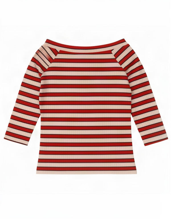 Marks & Spencer Womens Off Shoulder Top 3/4 Sleeve UK 12 Medium Red Striped