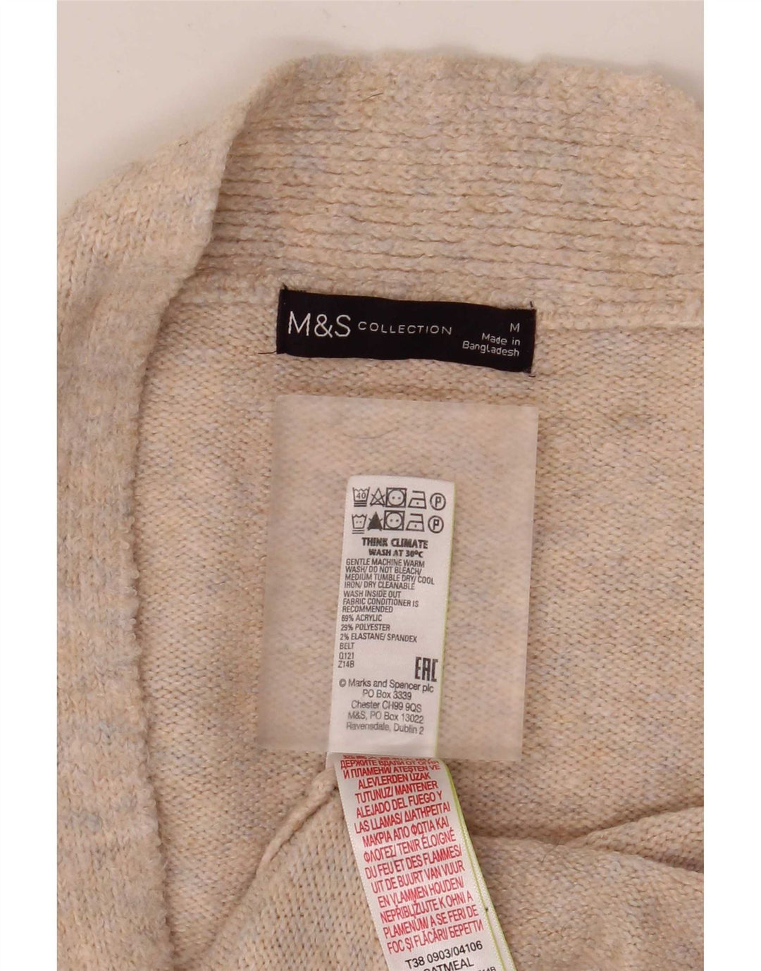 Suéter cardigã feminino Longline da Marks & Spencer Reino Unido 14 médio bege