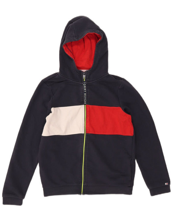 TOMMY HILFIGER Boys Zip Hoodie Sweater 11-12 Years Navy Blue Colourblock