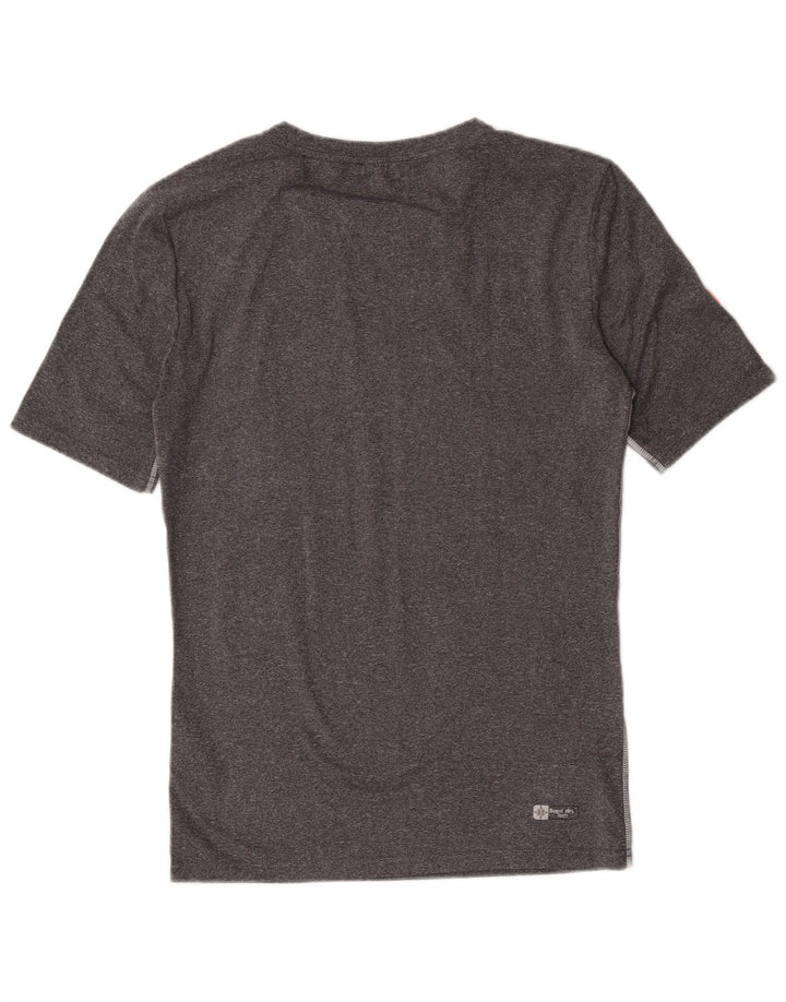 Camiseta feminina Superdry com estampa gráfica UK 14 grande poliéster manchado cinza