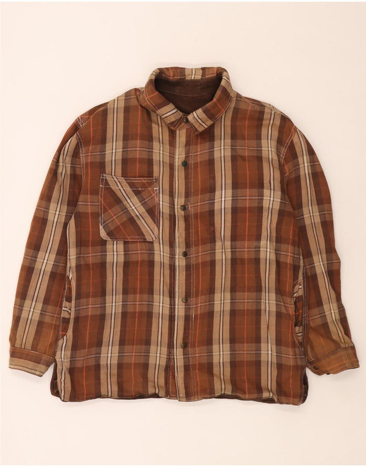 Jaqueta reversível masculina Diesel UK 40 grande couro xadrez marrom