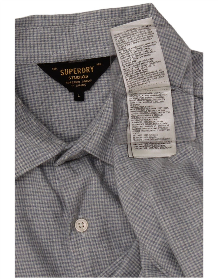 Camisa masculina SUPERDRY grande algodão xadrez azul