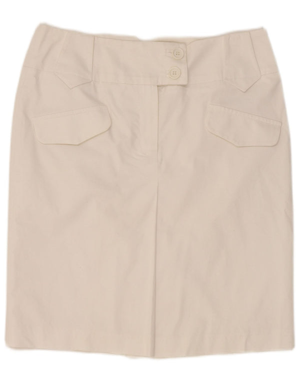 Saia reta feminina Marks & Spencer UK 12 médio W30 algodão branco