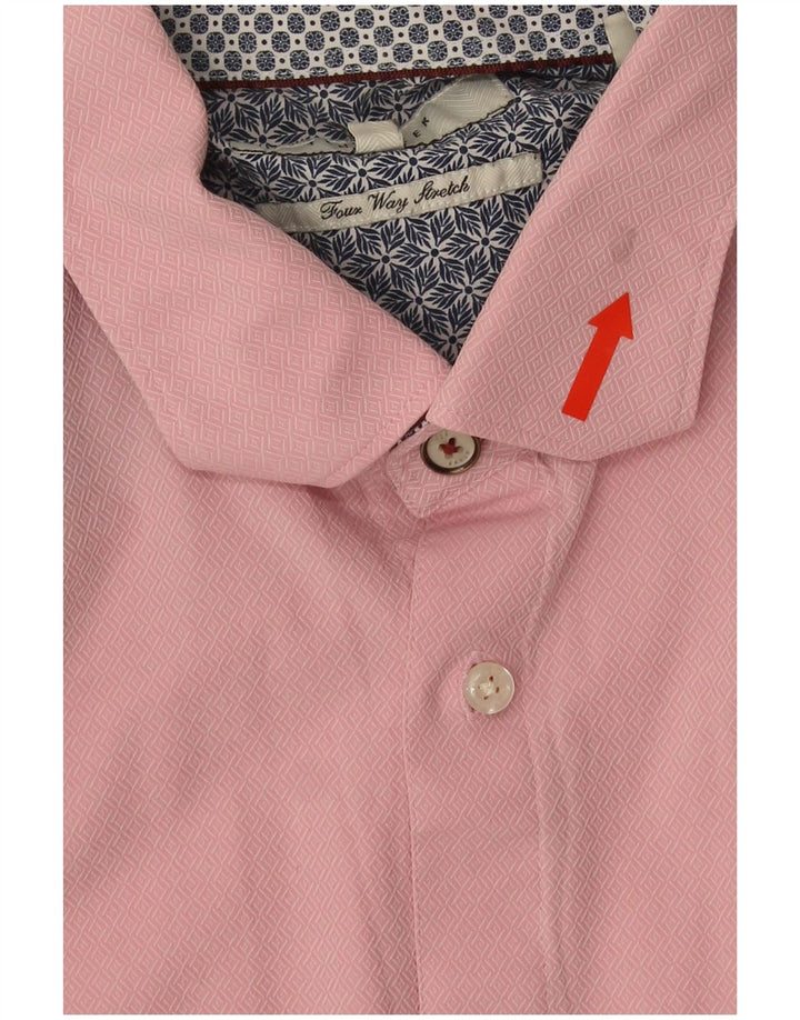 Camisa masculina Ted Baker tamanho 16 1/2 grande algodão geométrico rosa