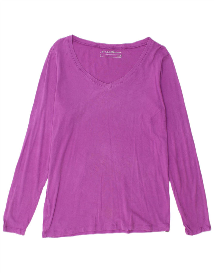 EDDIE BAUER Top feminino manga comprida Reino Unido 14 algodão roxo médio