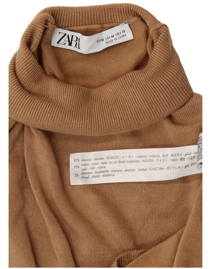 Suéter feminino Zara com gola redonda e viscose bege médio Reino Unido 12