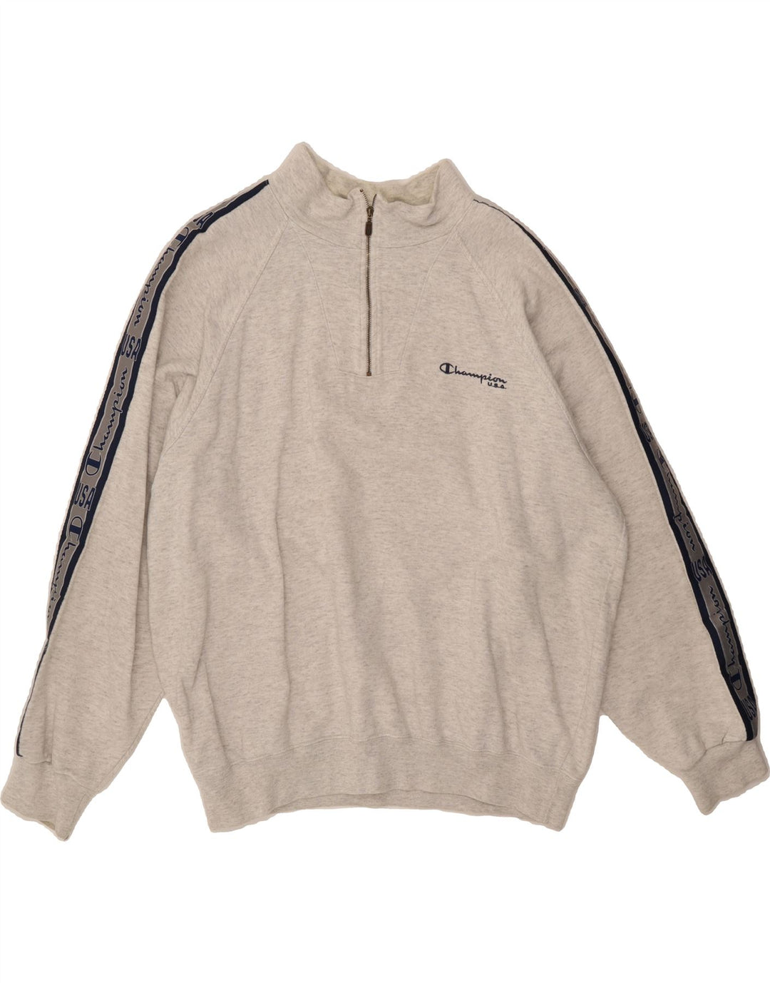 CHAMPION Mens Graphic Zip Neck Sweatshirt Jumper XL Grey Flecked Cotton Vintage Champion and Second-Hand Champion from Messina Hembry 