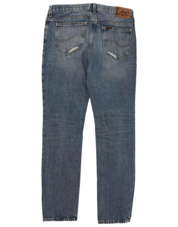 LEE Mens Rider Distressed Slim Jeans W33 L32 Azul Algodão