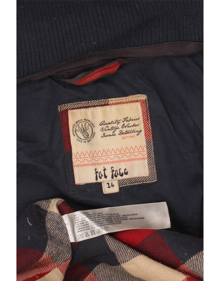 Jaqueta acolchoada com capuz feminina FAT FACE UK 14 grande poliéster azul marinho