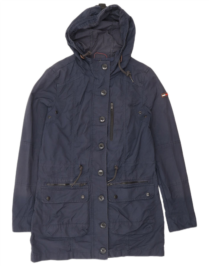Jaqueta parka feminina com capuz grande TOMMY HILFIGER Reino Unido 10 pequena azul marinho