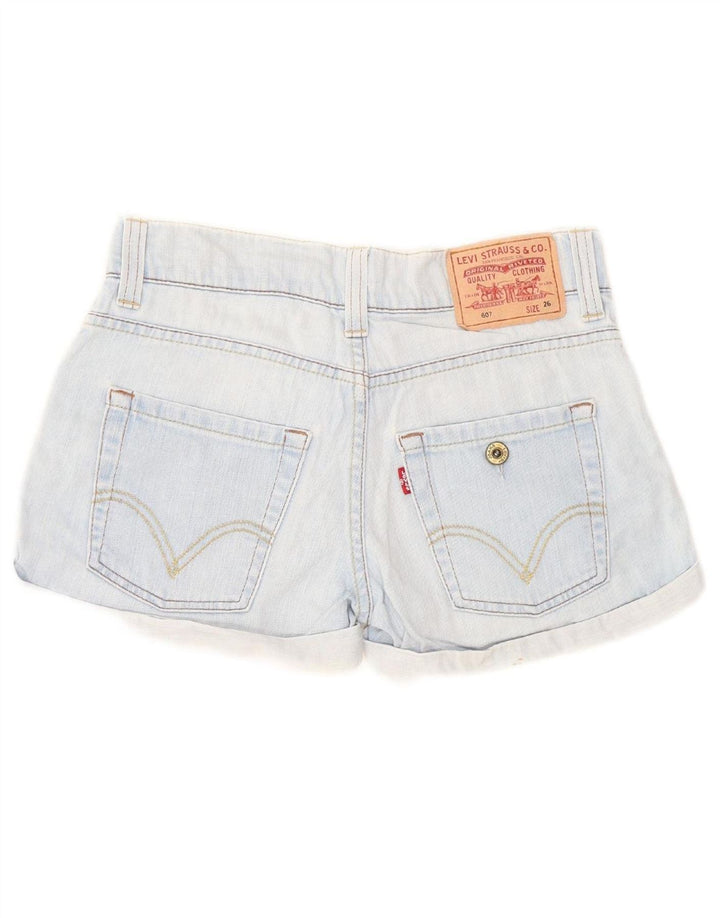 Shorts jeans feminino 607 da LEVI'S W26 pequeno algodão azul