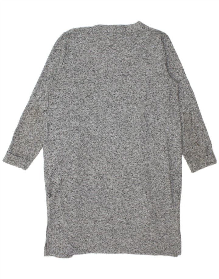 Suéter feminino Lipsy Longline Cardigan UK 16 grande poliéster manchado cinza