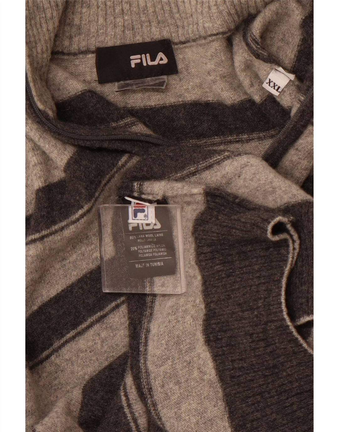 Suéter masculino FILA com zíper e gola 2XL lã listrada cinza