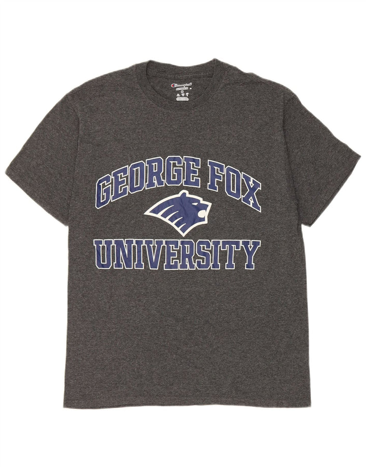 Camiseta masculina Champion George Fox University com estampa gráfica de algodão cinza médio
