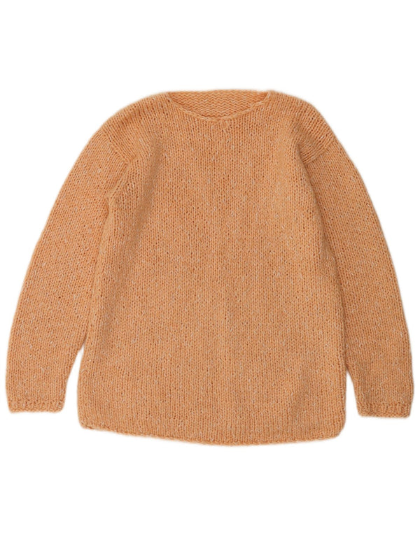 Suéter feminino vintage com gola canoa Reino Unido 12 médio laranja manchado