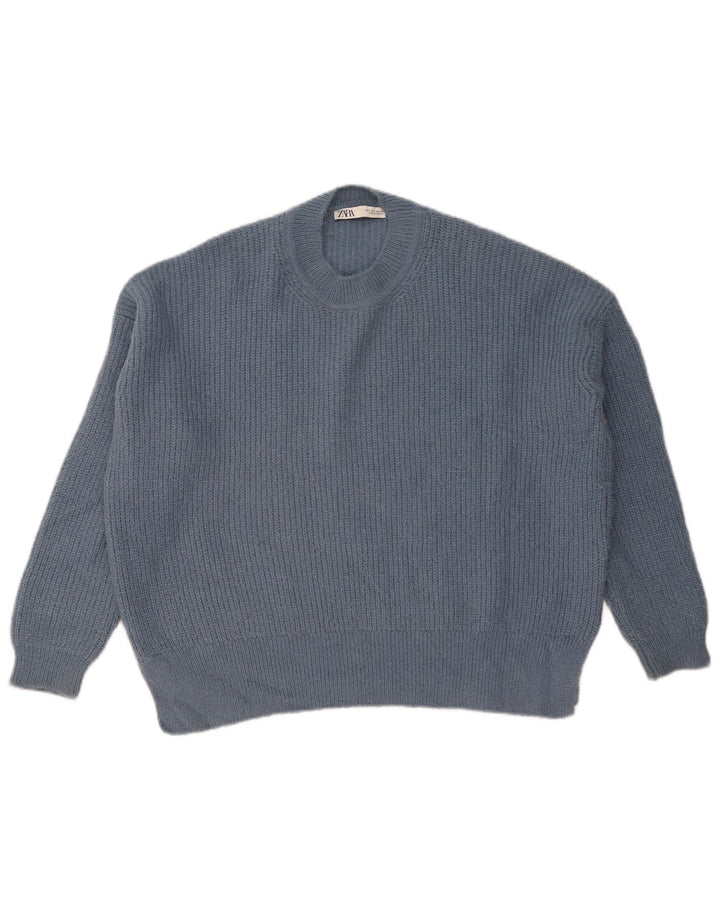 ZARA Suéter feminino oversized com gola redonda Reino Unido 10 pequeno azul marinho