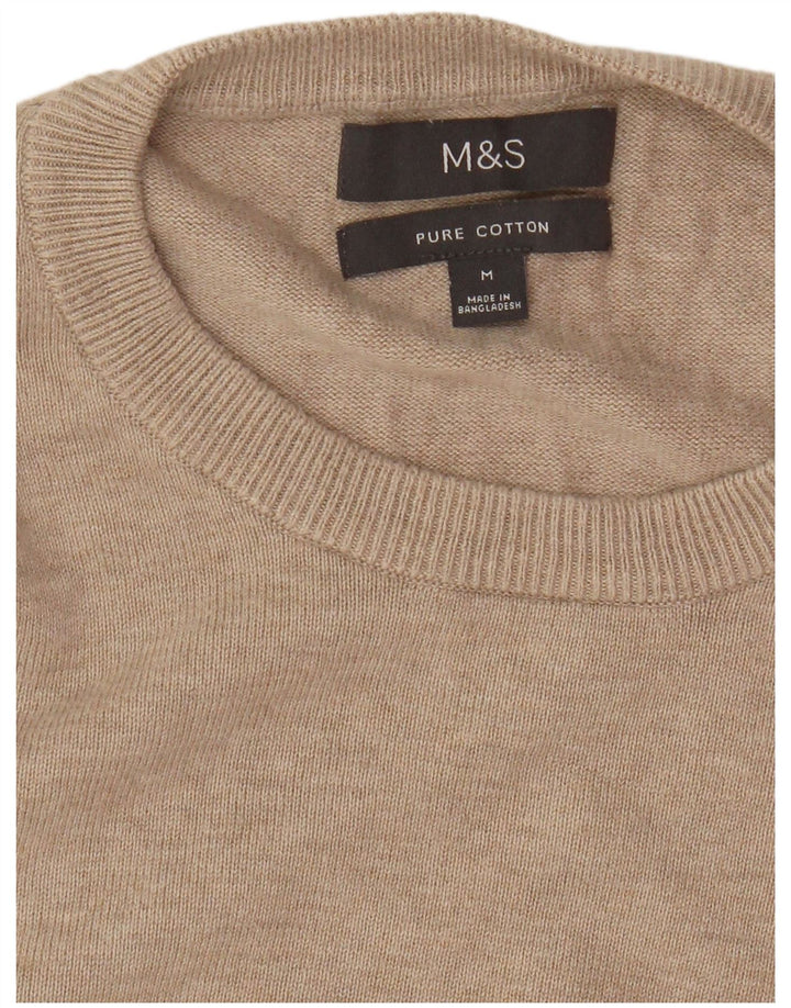Suéter masculino Marks & Spencer com gola redonda, algodão bege médio