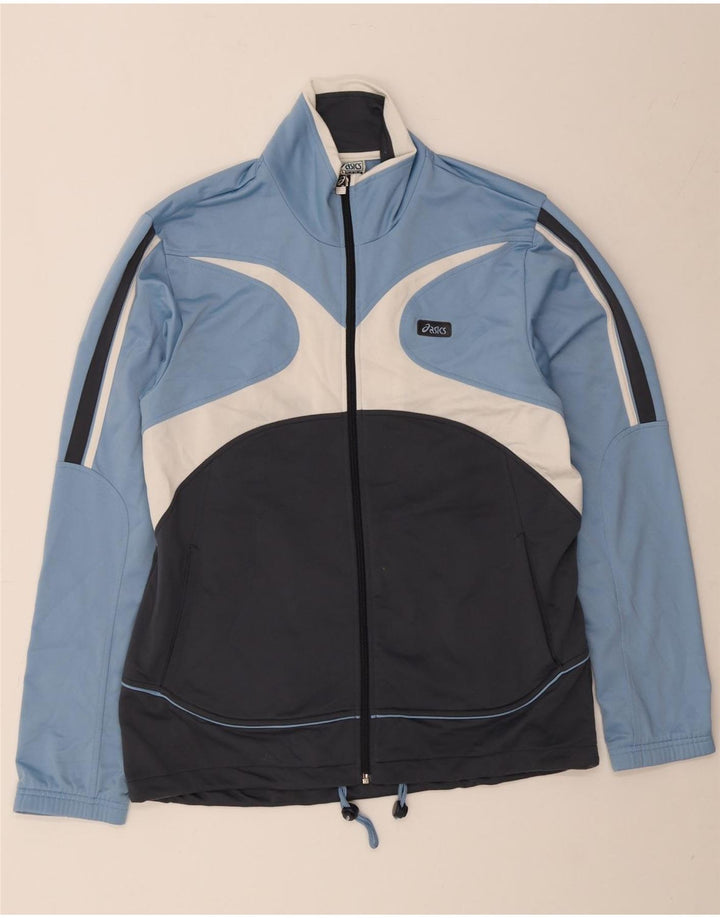 Asics Jaqueta masculina de agasalho grande bloco colorido azul