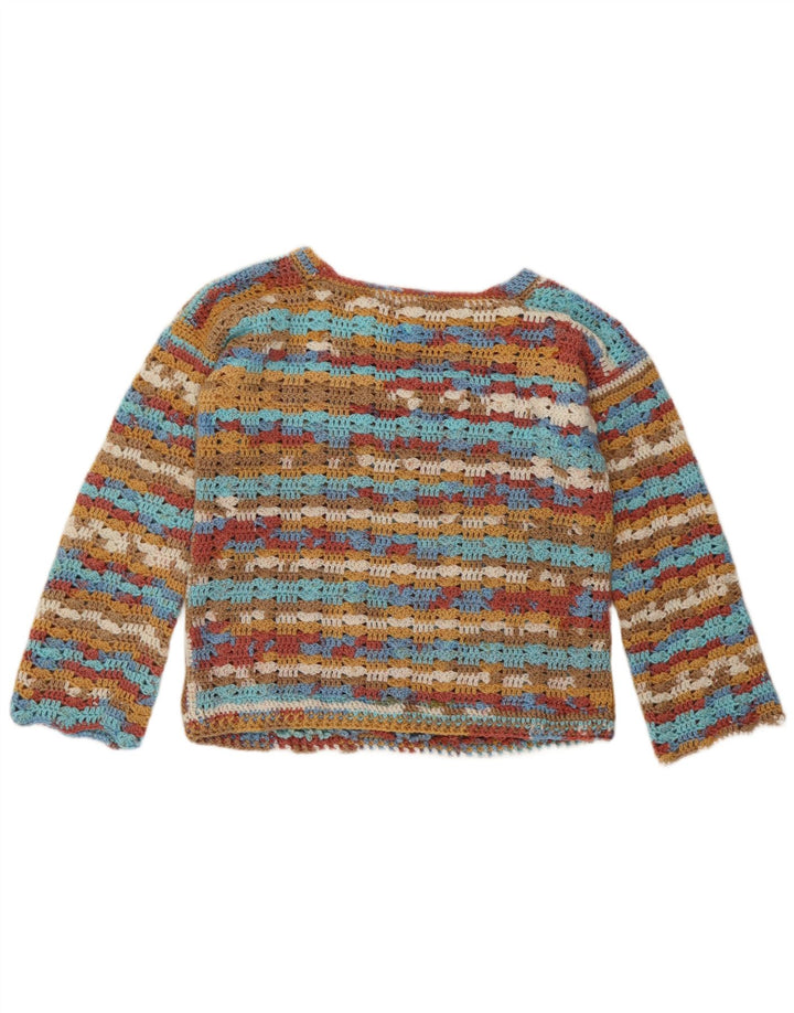Suéter feminino vintage com gola canoa UK 14 listrado médio multicolorido