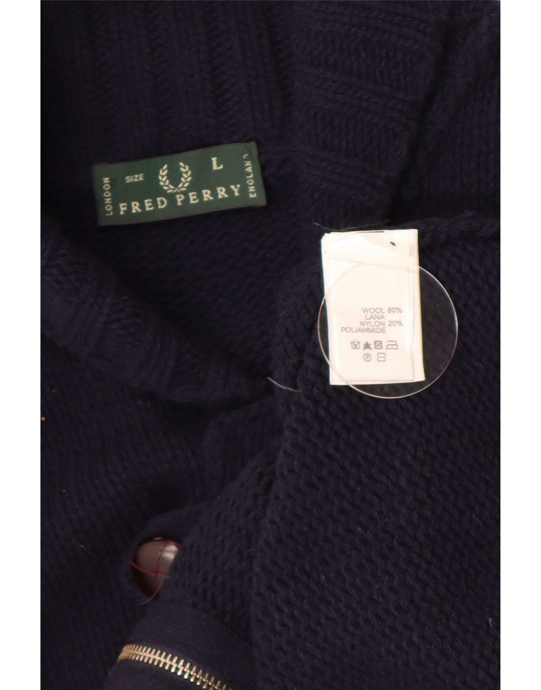 Suéter cardigã masculino Fred Perry grande lã azul marinho