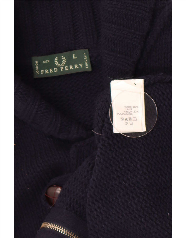 Suéter cardigã masculino Fred Perry grande lã azul marinho