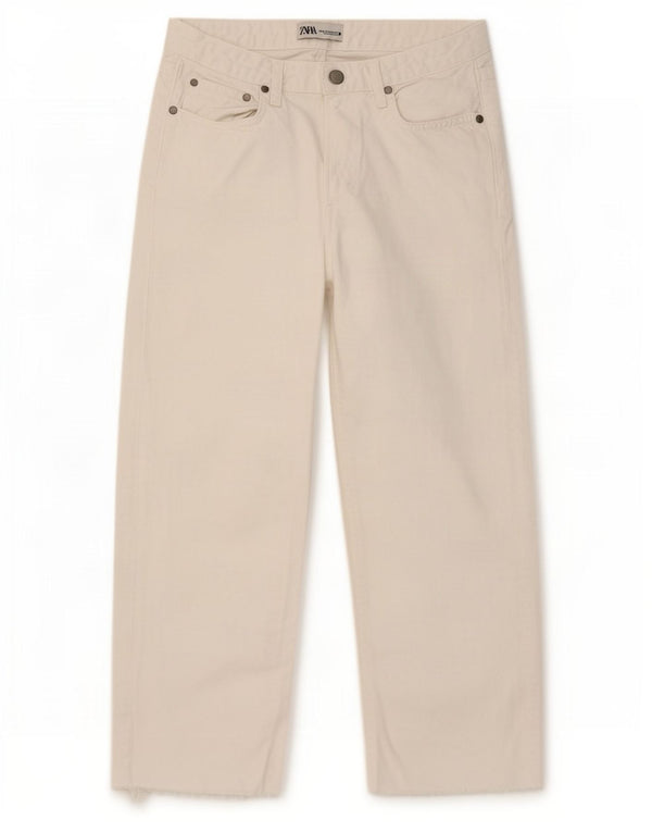 Calça jeans feminina Zara com perna larga EU 34 XS W26 L24 algodão branco