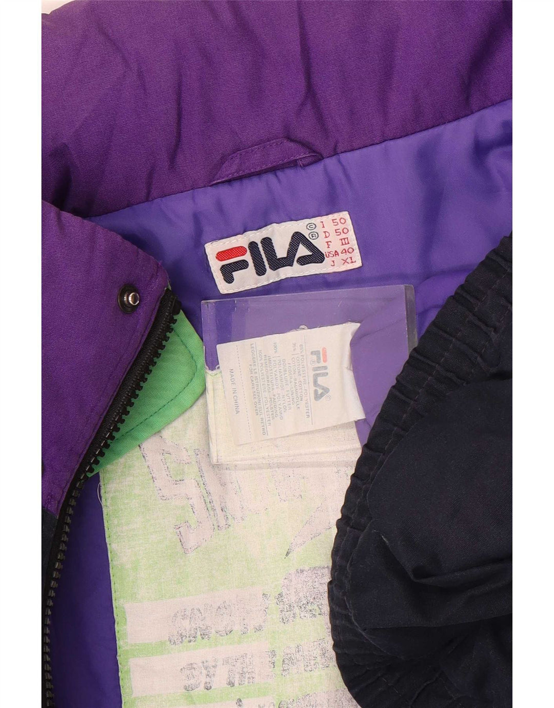 Jaqueta de esqui masculina Fila com capuz IT 50 grande poliéster Colourblock azul marinho