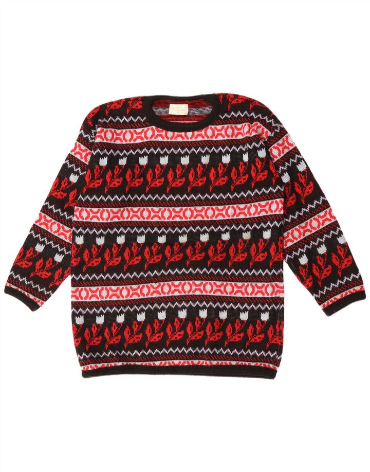Suéter vintage masculino com gola redonda, acrílico floral médio multicolorido