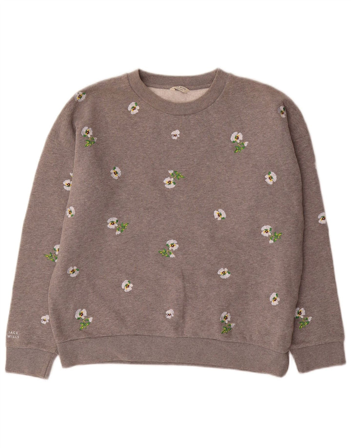 Jumper de moletom feminino grande JACK WILLS Reino Unido 8 pequeno cinza floral