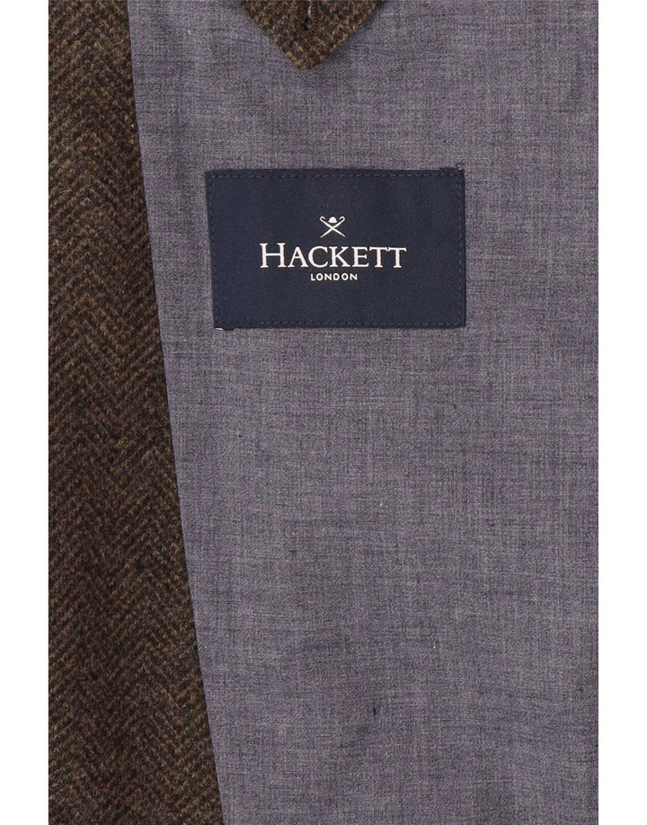 Jaqueta blazer masculina HACKETT com 3 botões UK 44 XL marrom espinha de peixe
