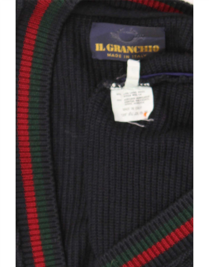 Il Granchio Suéter Cardigan Masculino XL Lã Geométrica Azul Marinho