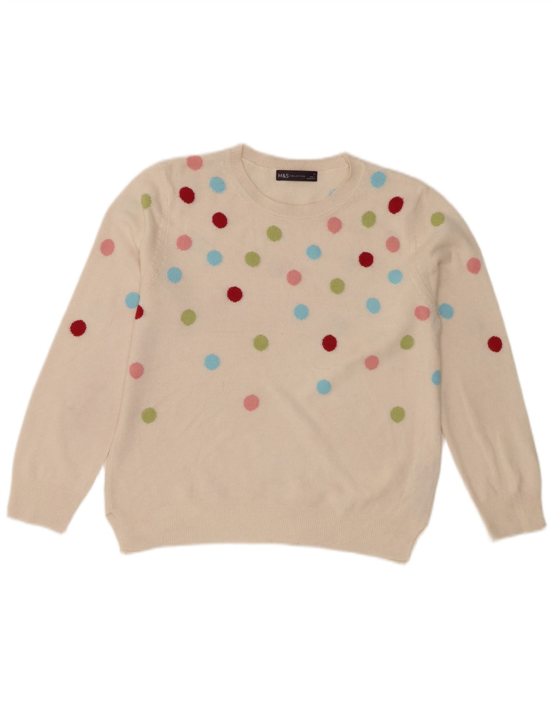 Suéter feminino Marks & Spencer com gola redonda UK 12 médio off white