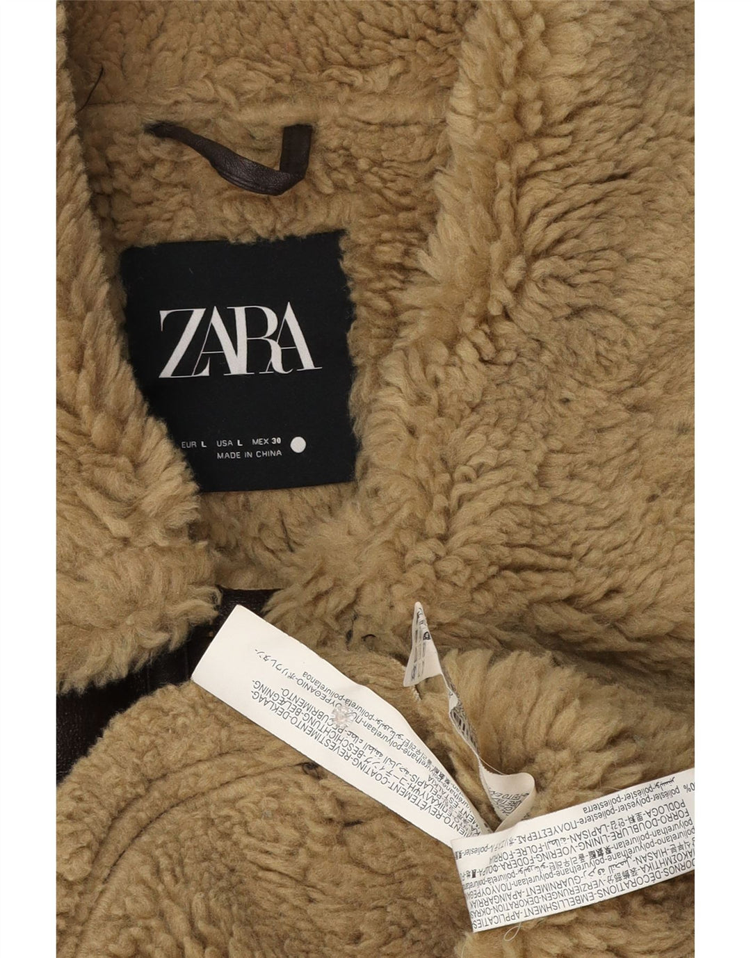 Jaqueta Zara Feminina Faux Shearling Flight Aviator Reino Unido 16 Grande Marrom
