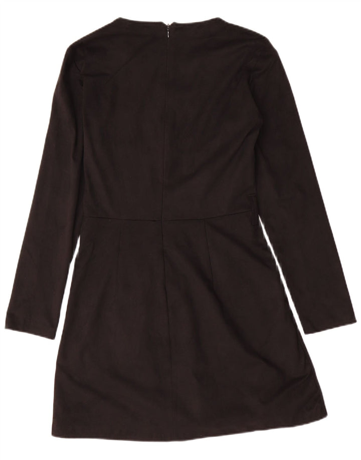 Vestido feminino Zara manga comprida evasê Reino Unido 12 médio preto poliéster