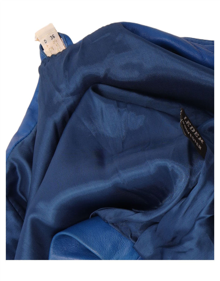 Jaqueta de couro vintage feminina UK 10 pequena azul
