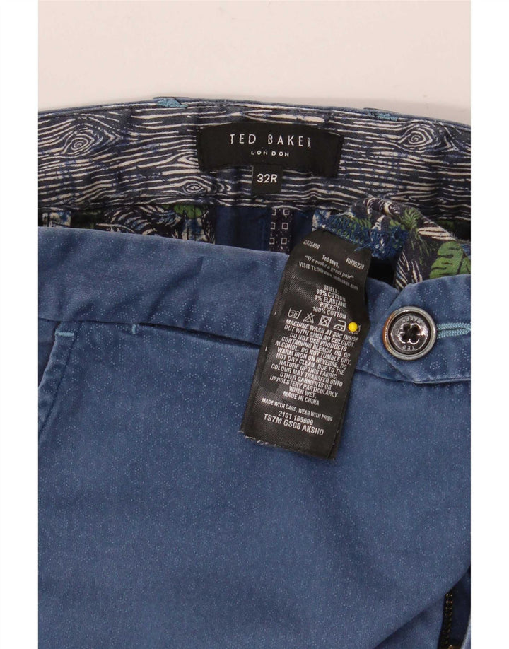 Shorts Chino Masculino Ted Baker W32 Algodão Geométrico Azul Médio