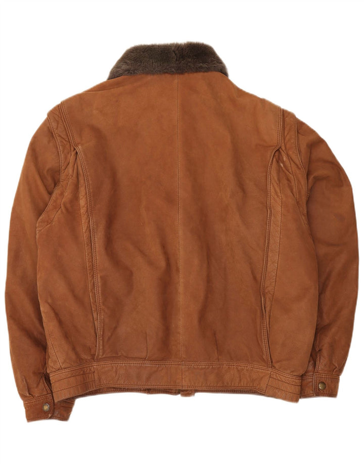 Jaqueta de couro masculina VINTAGE IT 52 XL marrom colorblock